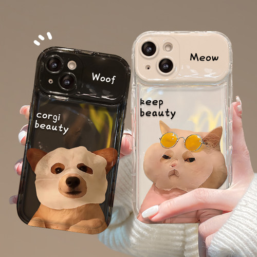 新品上市，猫狗敷面膜翻盖镜子手机壳