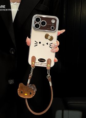 适用苹果17promax手机壳iPhone16e/15plus软硅胶14猫HelloKitty挂绳13/12全包防摔新女款xsmax电镀大视窗11套