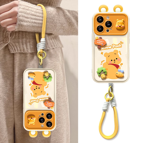 适用苹果17promax手机壳新女款iPhone16/14plus全包防摔15维尼小熊挂绳11大视窗13/12软硅胶xs翻盖镜子保护套