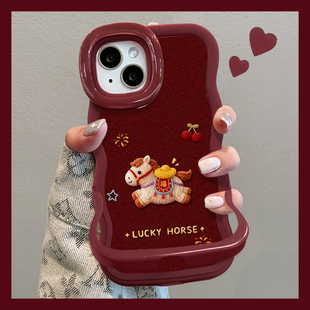 适用OPPOfindx9手机壳2026本命年新女款x8s福马吉运x8ultra全包防摔隐形双支架波浪边酒红色软硅胶超火保护套