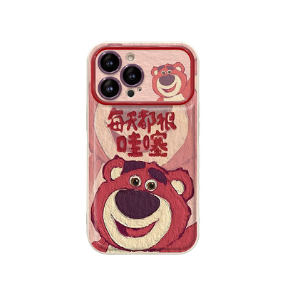 适用苹果15手机壳iPhone14promax/16保护套13新女款11/12可爱开心熊熊xr/xs大视窗翻盖镜子7plus防摔8p软壳se