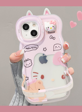 适用opporeno14pro手机壳新女款reno13/12高级防摔11/10小熊Kt猫透明隐形双支架Findx8pro硅胶7/6全包保护套