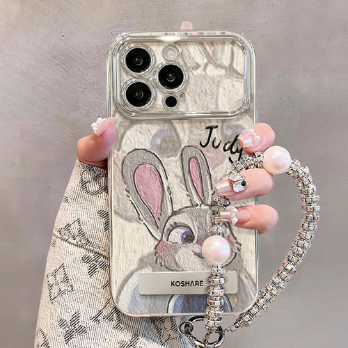 适用苹果17promax手机壳12新女款iPhone15pro/16电镀11软硅胶14plus肌理画狐狸兔子支架xs小众6D视窗xr保护套