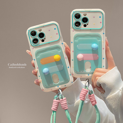 适用苹果17promax手机壳新女款iPhone16/15plus全包防摔14/13波点公仔挂绳12大视窗11软硅胶xs翻盖镜子保护套