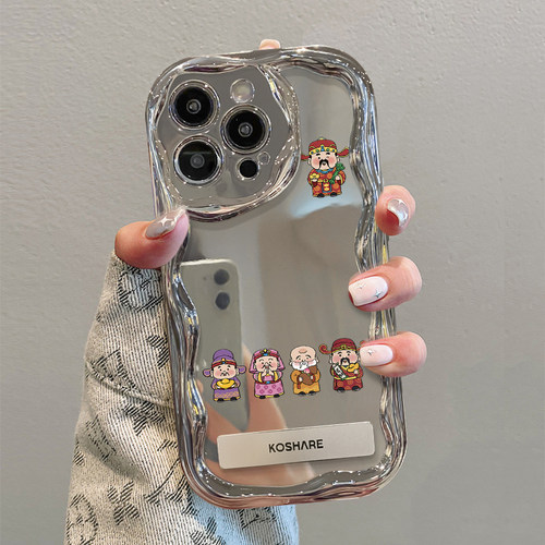 适用苹果17pro手机壳16新女款iPhone15promax/14电镀银奶油纹11/12mini软硅胶xs/xr财神爷支架8/7plus保护套