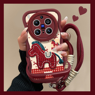 适用于vivoX300手机壳2026本命年1新女款x200promini刺绣小马ultra酒红00spro隐形双支架90硅胶70/60波浪边套