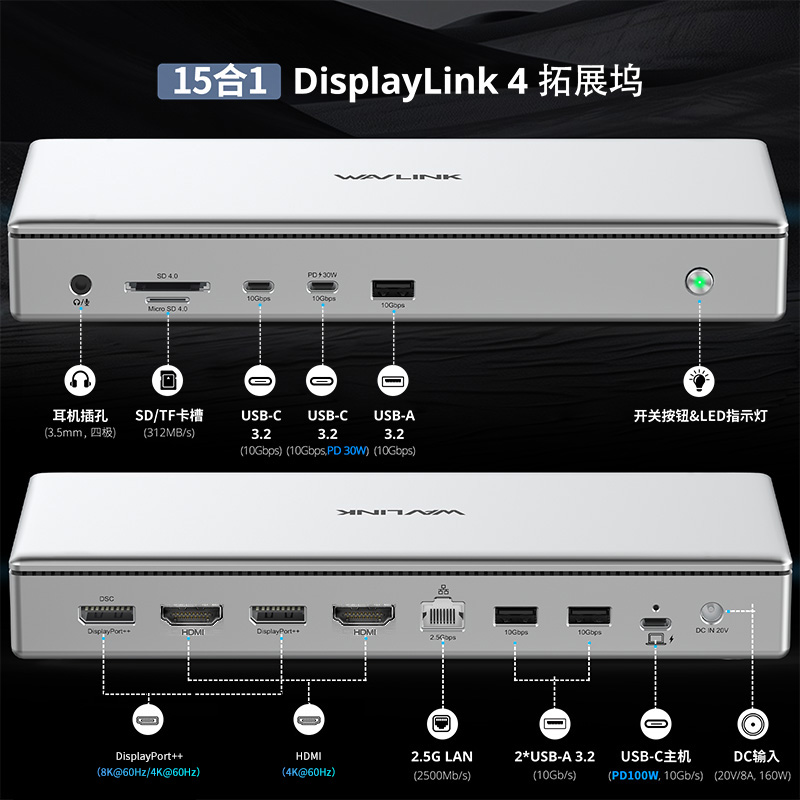 睿因15合1四显扩展坞10K@60Hz