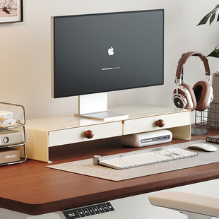 格美居台式电脑增高架带抽屉收纳显示器底座垫高支架办公桌面置物