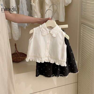 【柠里】女童夏季背心套装2025新款无袖衬衫上衣宝宝洋气阔腿裤子