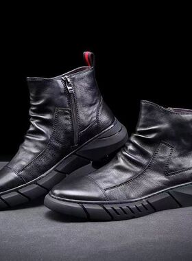 马丁靴男秋冬季新款男鞋韩版潮流百搭拉链鞋加绒短靴英伦中帮靴子