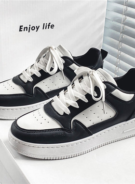男鞋厚底板鞋新款校园透气防臭软皮小白鞋男款潮流百搭运动休闲鞋