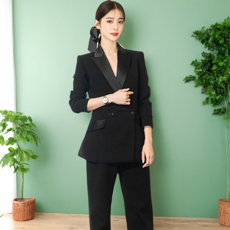 高级感西装通勤套装春秋新款女时尚黑色设计感西服外套两件套气质