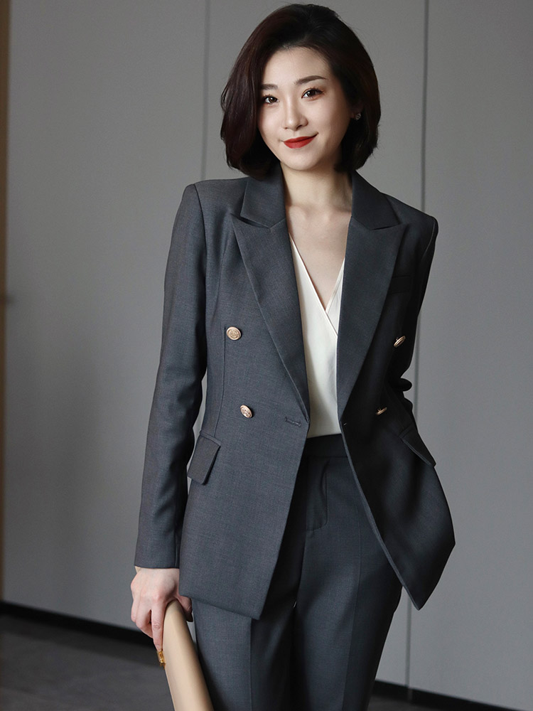 灰色职业西装套装女时尚气质通勤正装高级感西服两件套春2025新款