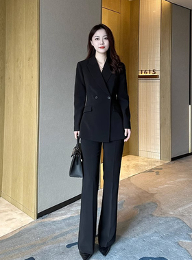 黑色西装阔腿裤套装工作服女通勤职业装气质春秋新款高级感两件套