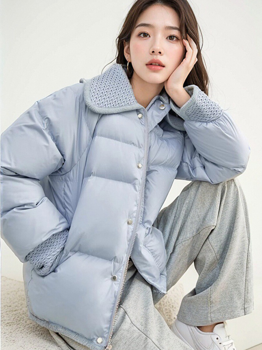 韩系百搭流行翻领修身保暖羽绒服