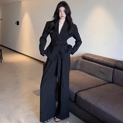 法式长袖收腰设计感小西装套装女