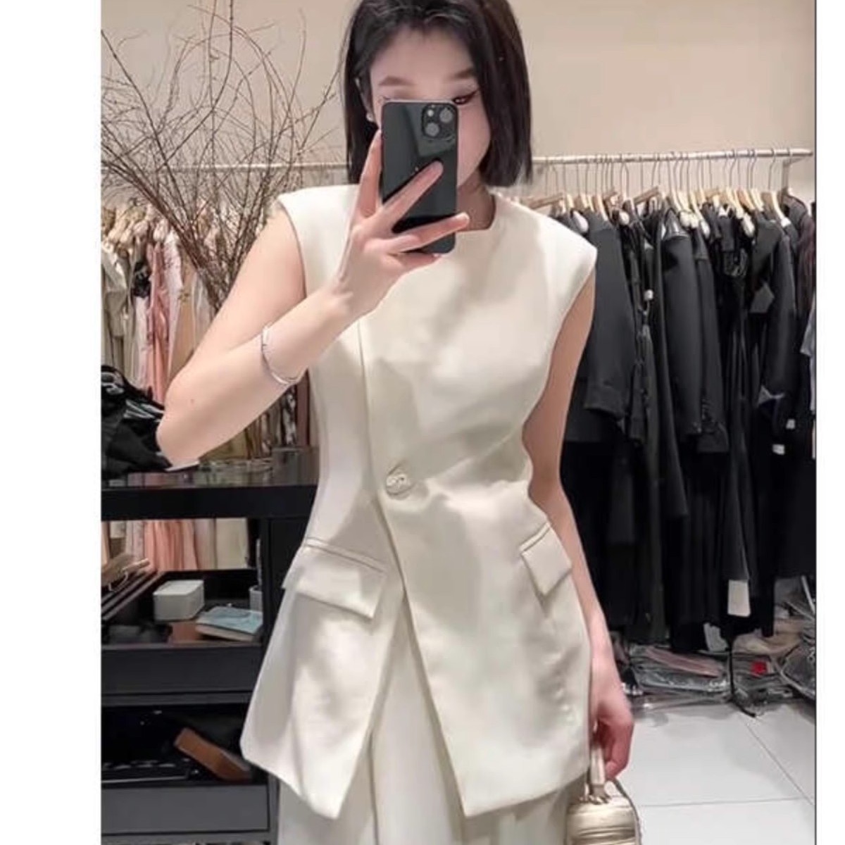 赫本风穿搭一整套无袖马甲上衣高腰阔腿裤女士气质套装轻奢高级感