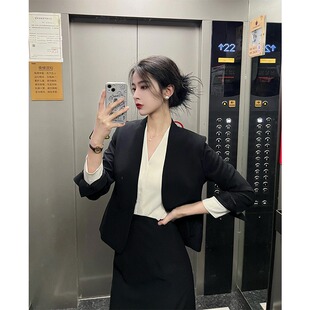 2026新款夏季黑色西装套装女职业正装套裙高级感半身裙西服两件套