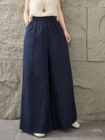 Summer thin, artistic style cotton and linen wide-leg pants, women's stretched-waist floor-length pants, fashionable and versatile solid color comfortable casual pants thumbnail 7
