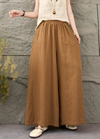 Summer thin, artistic style cotton and linen wide-leg pants, women's stretched-waist floor-length pants, fashionable and versatile solid color comfortable casual pants thumbnail 6