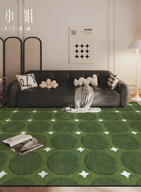 复古棋盘格绿色地毯中古风高级轻奢卧室床边高级满铺防水大地毯