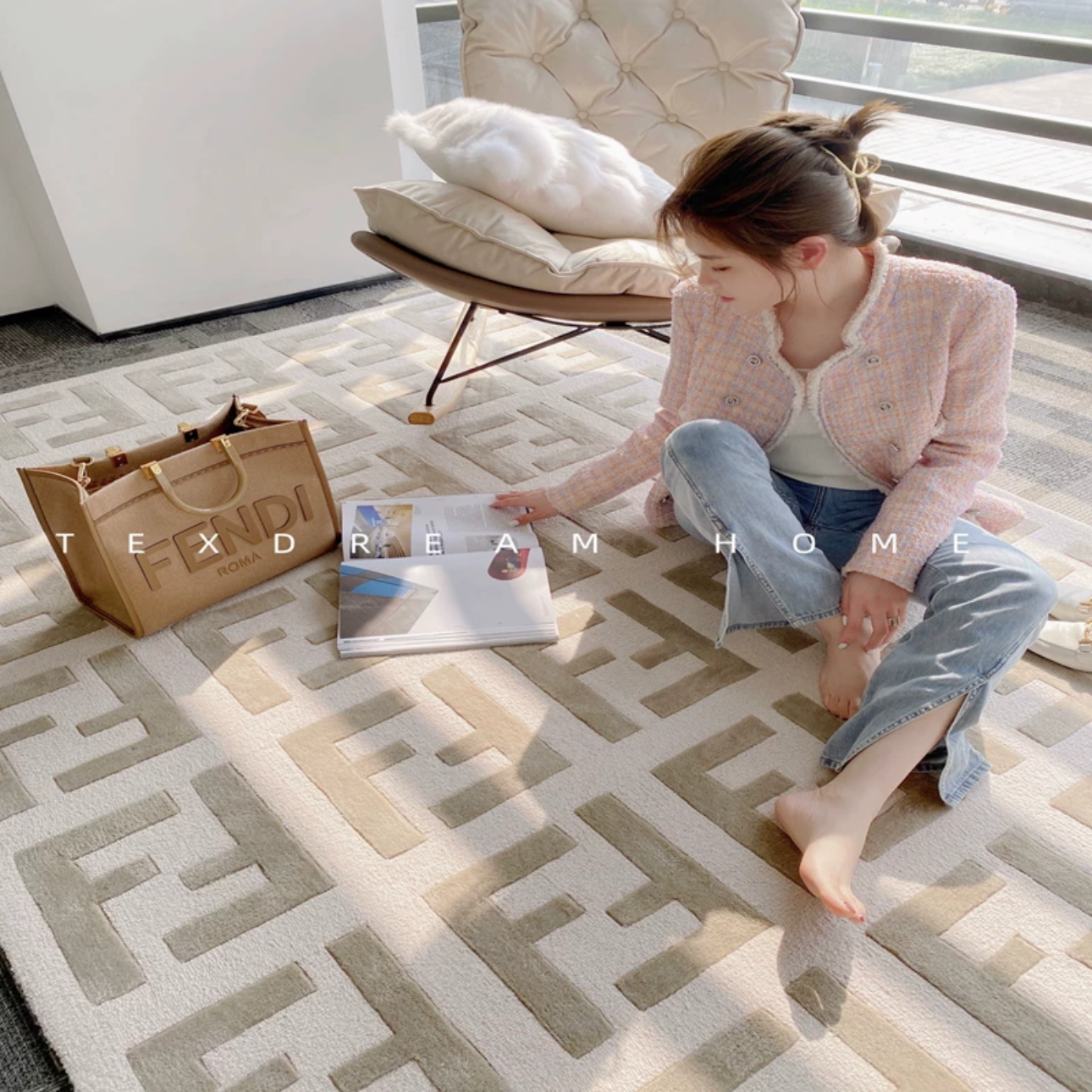 简约时尚芬迪双F高端奶油风客厅卧室地毯书房手工腈纶加厚地毯