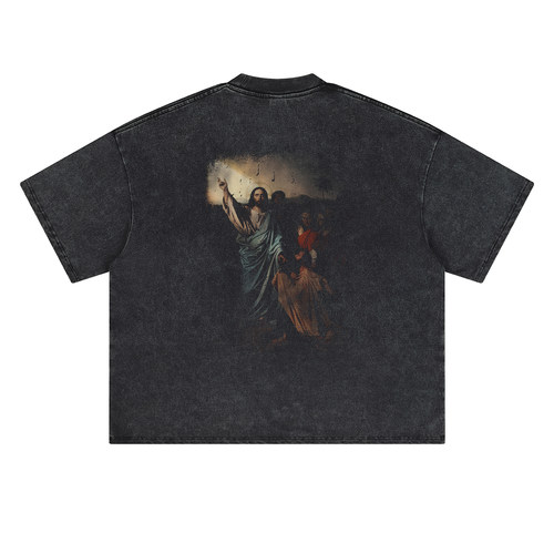 NOTSEXX 上帝之匙 vintage做旧白墨直喷260g复古美式短袖t恤男