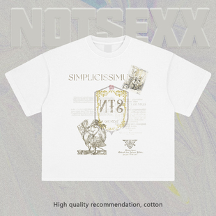 t恤男boxy短宽美式 宽松 长袖 NOTSEXX「怪物物语」做旧直喷260g短袖