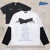 notsexx「胶带歌词字母」直喷重磅纯棉短宽boxy短袖 长袖 t恤假两件