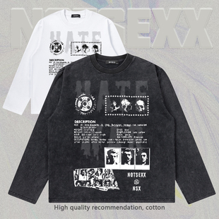 notsexx「厌恶战争」进口直喷260g纯棉美式 t恤打底 短宽boxy长袖
