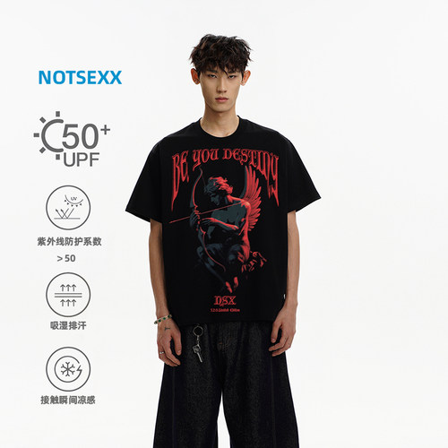 notsexx 暗黑丘比特 进口数码直喷凉感sorona短宽boxyfit短袖t恤