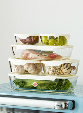 HARIO日本方形耐热玻璃料理碗保鲜盒微波烤箱家用便当盒套装KSTL