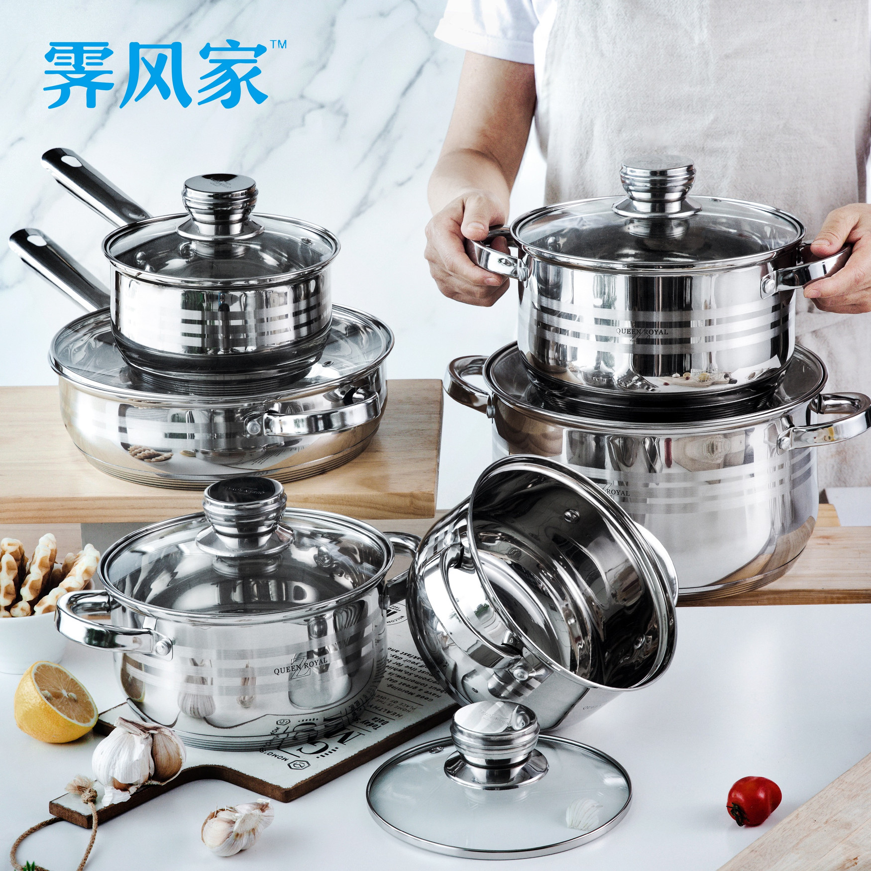 霁风家 德国品质加厚不锈钢430汤锅炖锅双耳锅火锅电磁炉燃气包邮