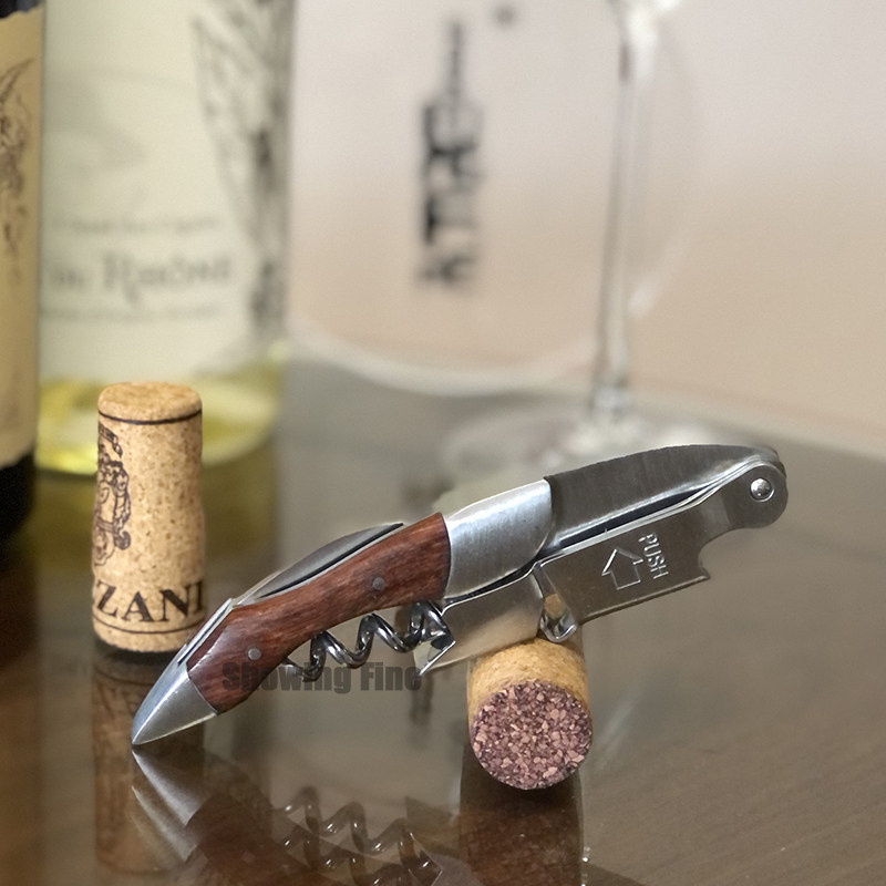 家用海马刀红酒开瓶器 专业侍酒师酒刀定制 不锈钢实木开酒刀皮套