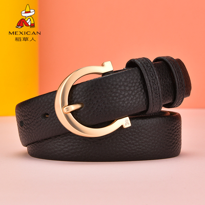 稻草人女头层牛皮针扣软腰带裤带