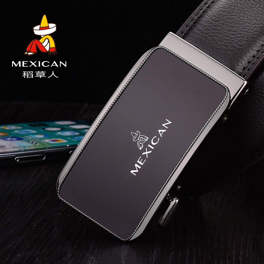 稻草人皮带男真皮纯牛皮商务正品高档名牌西装服腰带自动扣裤带潮