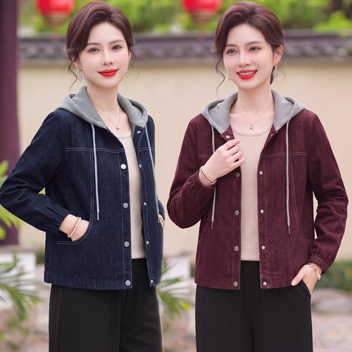 时尚休闲短款连帽外套夹克上衣女