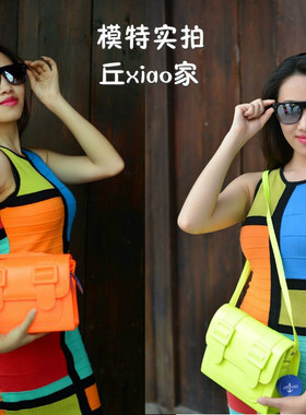 泰国潮牌 荧光色包包迷你包 韩版单肩斜挎小方包简约