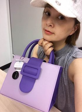 泰国潮牌BITWISE剑桥包拼色淑女包紫色简答斜挎邮差包手提包