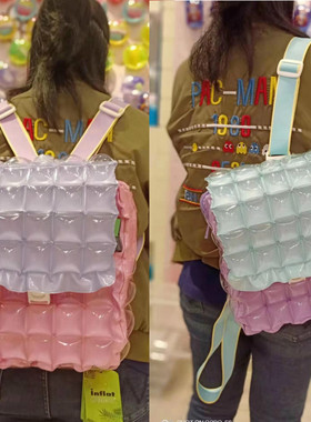 泰国充气包inflat decor现货双肩包/气泡方形梦幻甜美撞色背包