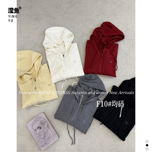 FAFAF10大码连帽拉链针织开衫