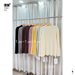 打底衫 TMI 女秋冬宽松长袖 半高领波点针织衫 百搭毛上衣 Q2820大码