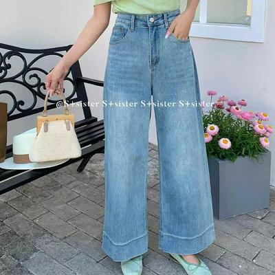 阔腿春季直通牛仔裤宽边