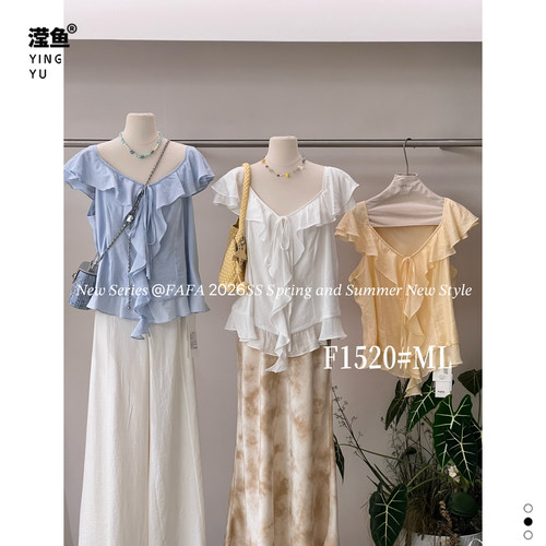 FAFAF1520大码V领短袖上衣女夏