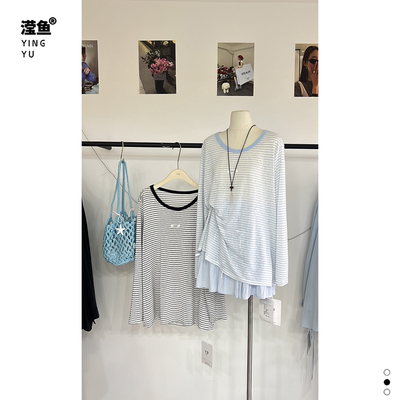 演定DS1225大码条纹长袖上衣女