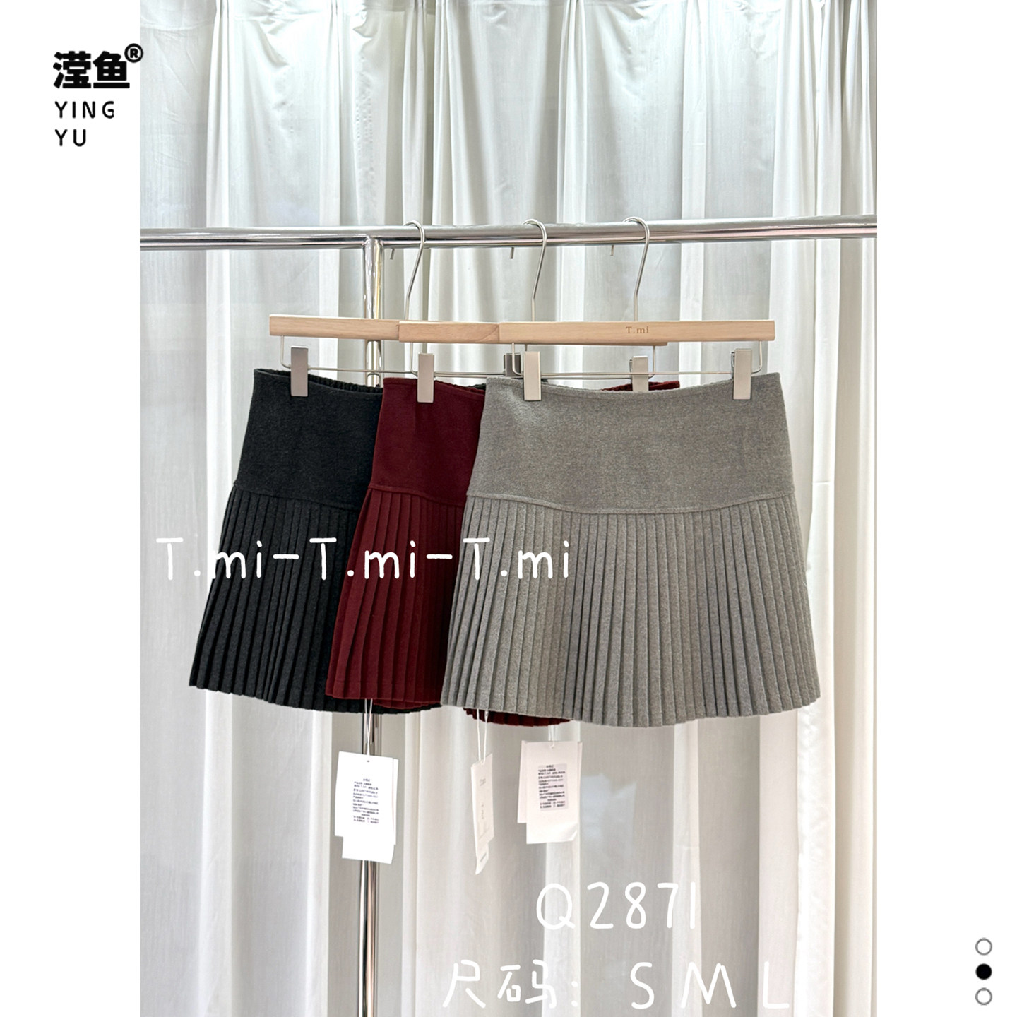 TMIQ2871大码高腰百褶半身短裙