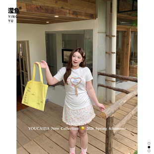 T恤女2026夏季 可爱卡通印花短袖 洋气上衣小众 YC63155大码 油菜