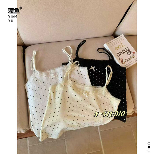 N W3965大码甜辣风波点吊带背心女夏季蝴蝶结蕾丝边内搭外穿上衣 - 封面