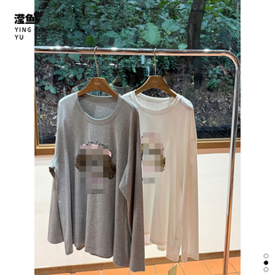 T恤女中长宽松显瘦百搭打底衫 油菜 长袖 M53303大码 上衣 圆领秋季