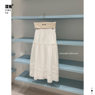 O.ni 78117大码法式白色蕾丝A字半身裙女中长款高腰蛋糕裙度假风